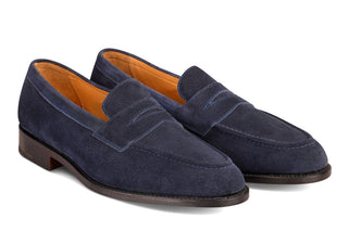 Havard Penny Loafer - Denim Castorino Suede - R E Tricker Ltd