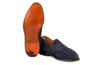 Havard Penny Loafer - Denim Castorino Suede - R E Tricker Ltd