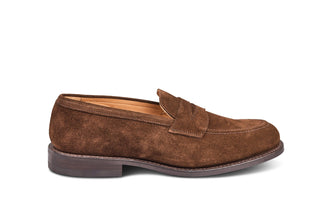 Jermyn Street Penny Loafer - Chocolate Repello Suede - R E Tricker Ltd