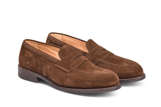 Jermyn Street Penny Loafer - Chocolate Repello Suede - R E Tricker Ltd