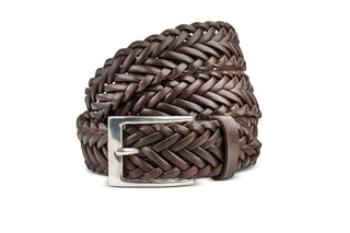 TRICKER'S LEATHER PLAITED BELT - Brown - R E Tricker Ltd
